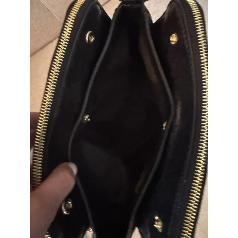 Michael Kors Crossbody Bag Purse Medium Alexis Black Patent Leather Gold Zippers - Picture 12 of 15